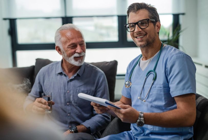 TruEssence caregiver helping senior