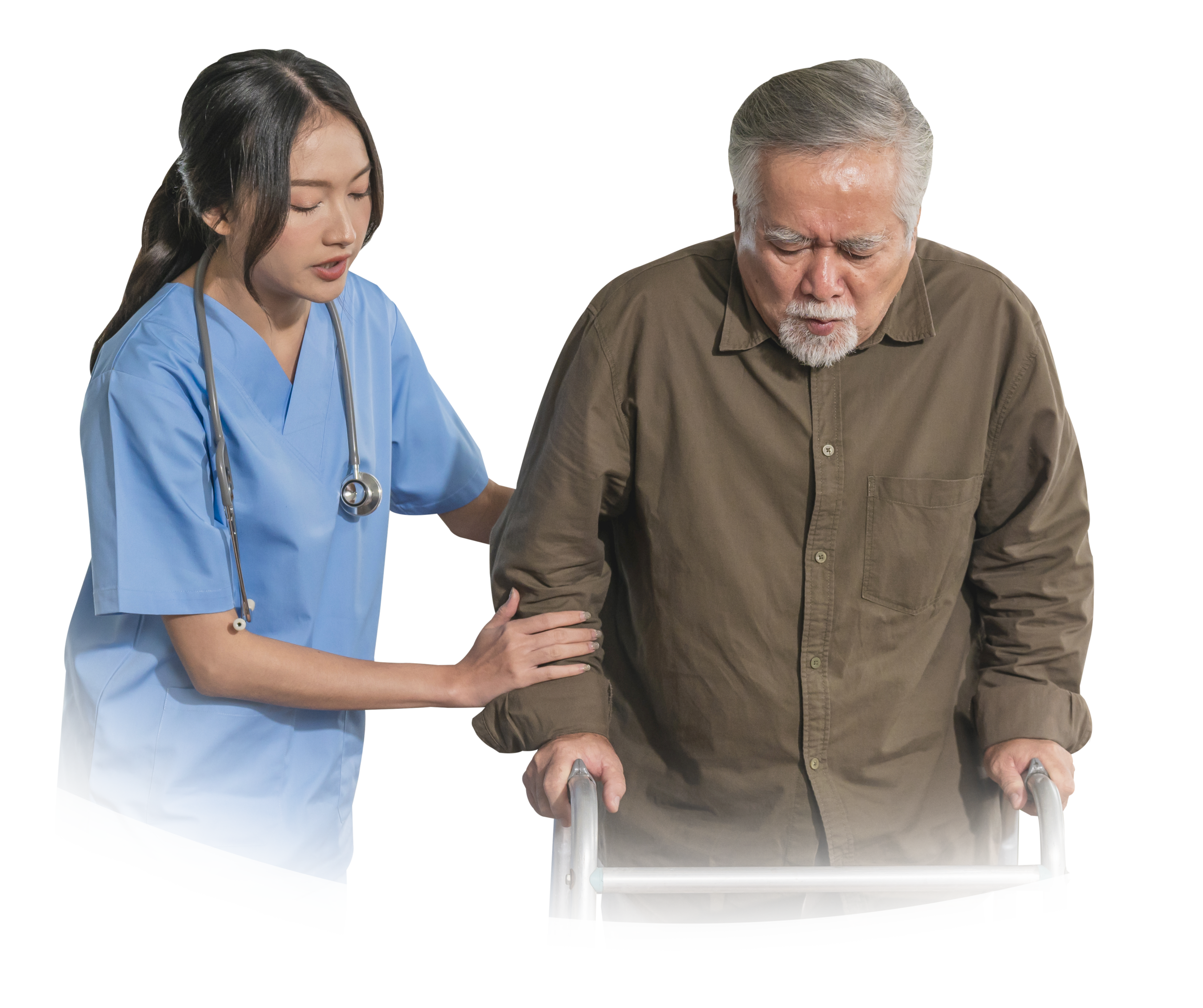 Caregiver assisting senior woman